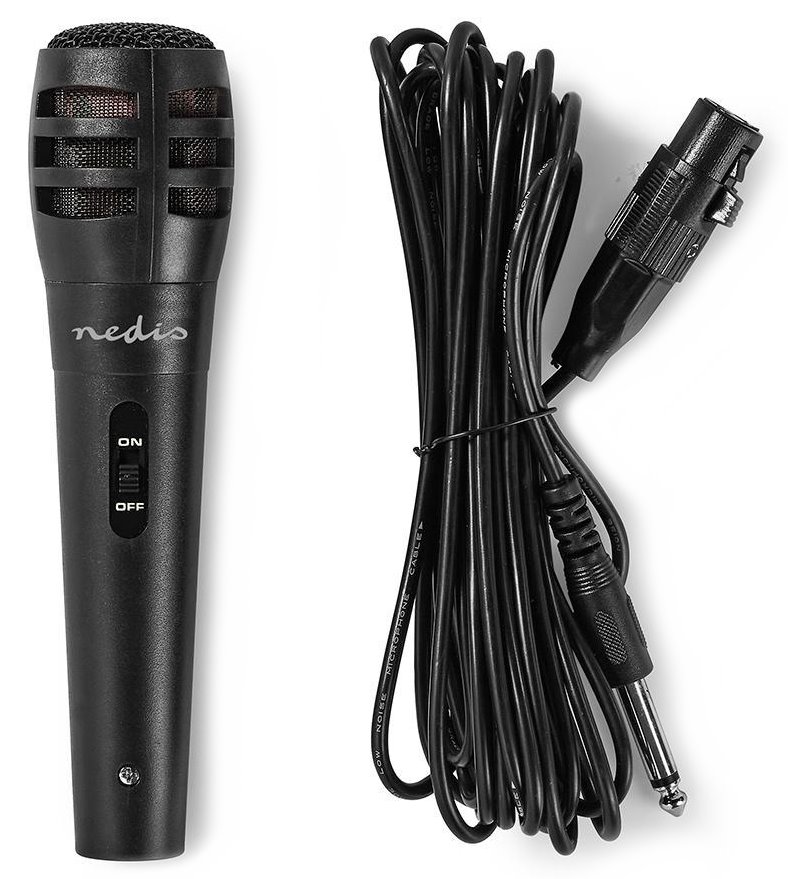 NEDIS kabelový mikrofon/ Kardioid/ odnímatelný kabel 5m/ 600 Ohm/ -75 dB/ jack 6.35 mm/ vypínač/ ABS/ černý