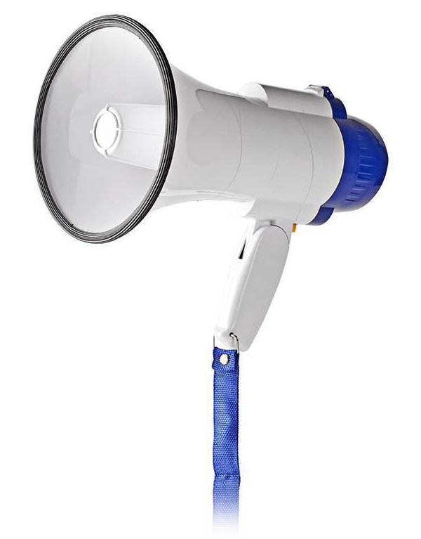 NEDIS megafon/ rozsah 250m/ hlasitost 115dB/ vestavěný mikrofon/ vestavěná siréna/ funkce nahrávání/ bílo-modrý