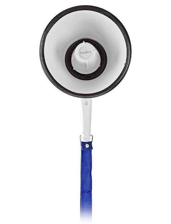 NEDIS megafon/ rozsah 250m/ hlasitost 115dB/ vestavěný mikrofon/ vestavěná siréna/ funkce nahrávání/ bílo-modrý