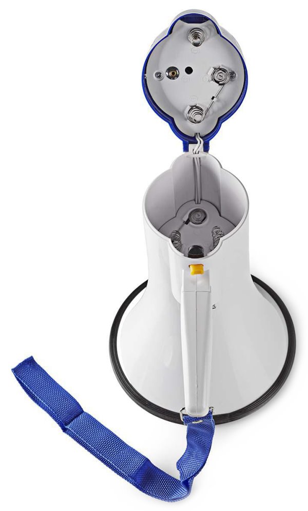 NEDIS megafon/ rozsah 250m/ hlasitost 115dB/ vestavěný mikrofon/ vestavěná siréna/ funkce nahrávání/ bílo-modrý
