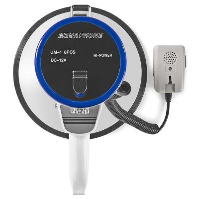 NEDIS megafon/ rozsah 1500m/ hlasitost 135dB/ odnímatelný mikrofon/ vestavěná siréna/ ramenní popruh/ bílo-modrý