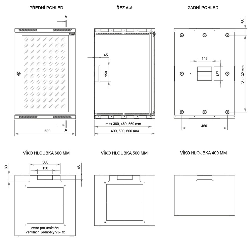 Solarix rozvaděč nástěnný SENSA 15U 600mm, šedá RAL 7035, SENSA-15U-66-11-G