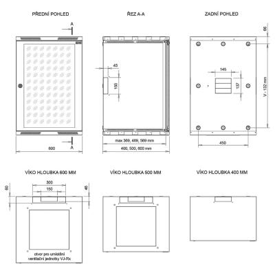 Solarix rozvaděč nástěnný SENSA 15U 600mm, šedá RAL 7035, SENSA-15U-66-11-G