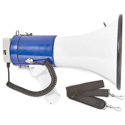 NEDIS megafon/ rozsah 1500m/ hlasitost 135dB/ odnímatelný mikrofon/ vestavěná siréna/ ramenní popruh/ bílo-modrý