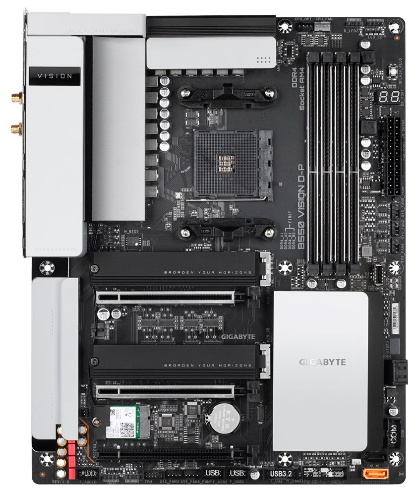 GIGABYTE B550 VISION D-P / AMD B550 / AM4 / 4x DDR4 / 2x M.2 / HDMI / DP / USB-C / WiFi / ATX