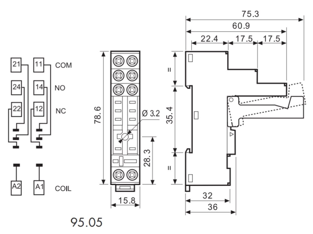 Solarmi patice relé Finder 95.05, 40/44, 99.02, 1P/2P