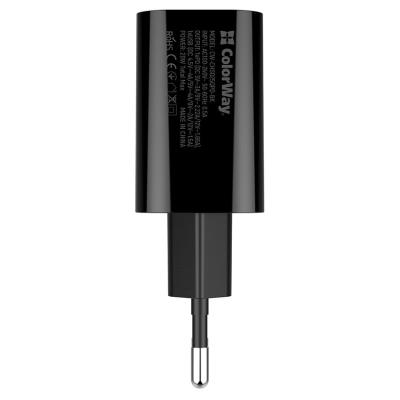 COLORWAY 1x USB a 1x USB-C/ síťová nabíječka/ 20W/ 100V-240V/ Černá