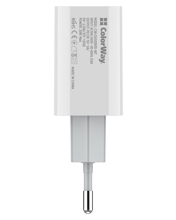 COLORWAY 1x USB-C/ síťová nabíječka/ 20W/ 100V-240V/ Bílá