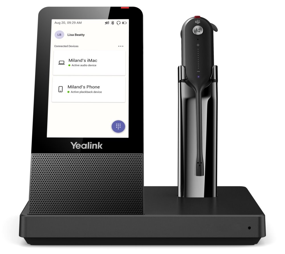 Yealink WH67 náhlavní souprava, DECT, jednoušní, bezdrátové, MS Teams, multifunkční základnová stanice