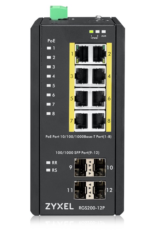Zyxel RGS200-12P, 12 Port managed PoE Switch, 240 Watt PoE, DIN Rail, IP30, 12-58V DC