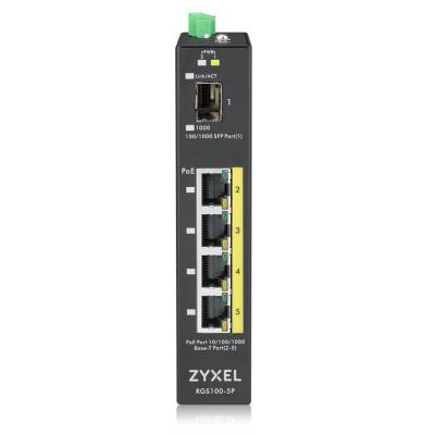 Zyxel RGS100-5P, 5  Port unmanaged PoE Switch, 120 Watt PoE, DIN Rail, IP30, 12-58V DC