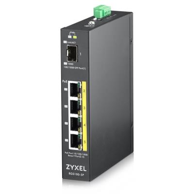 Zyxel RGS100-5P, 5  Port unmanaged PoE Switch, 120 Watt PoE, DIN Rail, IP30, 12-58V DC