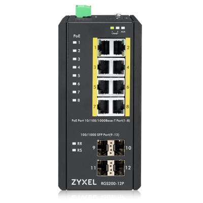 Zyxel RGS200-12P, 12 Port managed PoE Switch, 240 Watt PoE, DIN Rail, IP30, 12-58V DC