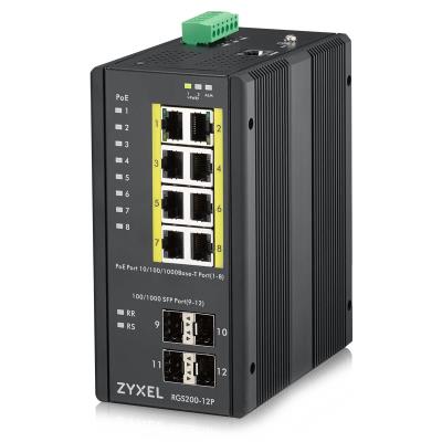 Zyxel RGS200-12P, 12 Port managed PoE Switch, 240 Watt PoE, DIN Rail, IP30, 12-58V DC