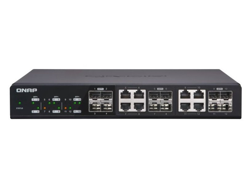 QNAP QSW-1208-8C   10G switch, 12x 10G port SFP+ (4x SFP+ a 8x kombinované SFP+ / RJ-45)