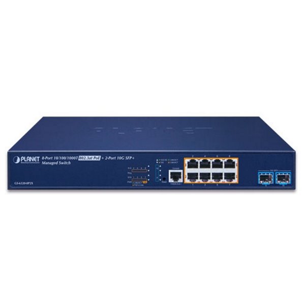 Planet GS-6320-8P2X L3 switch, 8x1Gb, 2x10Gb SFP+, 8x PoE 802.3at 120W