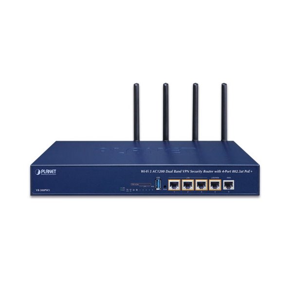 Planet VR-300PW5 Enterprise router/firewall VPN/VLAN/QoS/HA/AP kontroler, 2xWAN(SD-WAN), 3xLAN, 4xPOE 120W, WiFi802.11ac