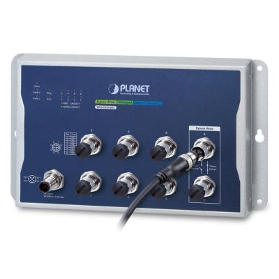 Planet WGS-5225-8MT plochý L3 switch, 8x1Gb M12, 9-48VDC, -40~75°C, IP40, fanless