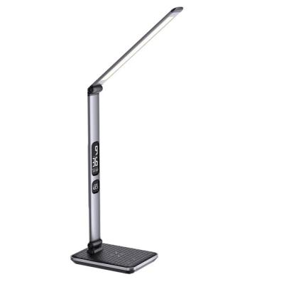 IMMAX LED stolní lampička Heron 2/ Qi nabíjení/ 8,5W/ 504lm/ DC 12V/2,5A/ stmívatelná/ sklápěcí rameno/ stříbrná