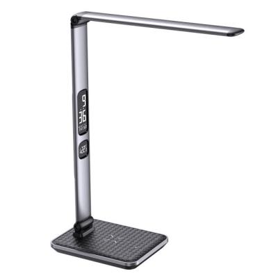 IMMAX LED stolní lampička Heron 2/ Qi nabíjení/ 8,5W/ 504lm/ DC 12V/2,5A/ stmívatelná/ sklápěcí rameno/ stříbrná