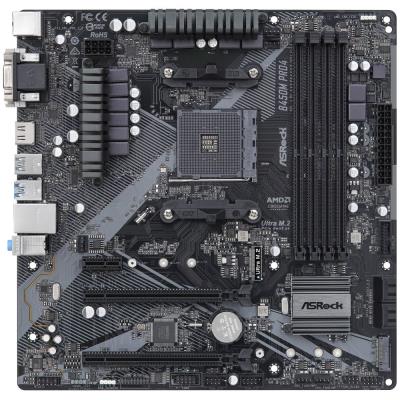 ASRock B450M PRO4 R2.0 / AMD B450 / AM4 / 4x DDR4 DIMM / HDMI / DVI-D / VGA / M.2 / USB-C / mATX