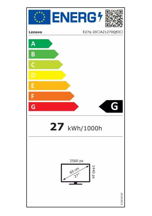 Lenovo E27q-20/ 27" IPS/ 16:9/ 2560 x 1440 QHD/ 350cd/m2/ 1000:1 / 4ms/ HDMI/ DP/ PIVOT/ VESA/ černý