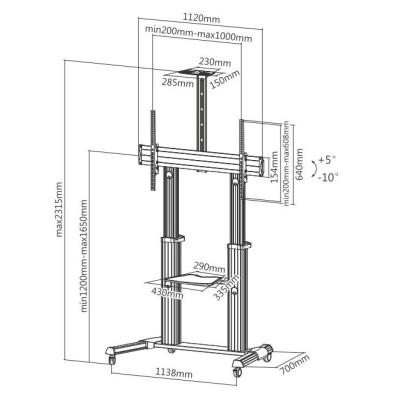 SUNNE by Elite Screens pojízdný TV stolek pro LCD a TV 60 - 100"/ nastavitelná výška/ max. VESA 600x1000/ hliníkový