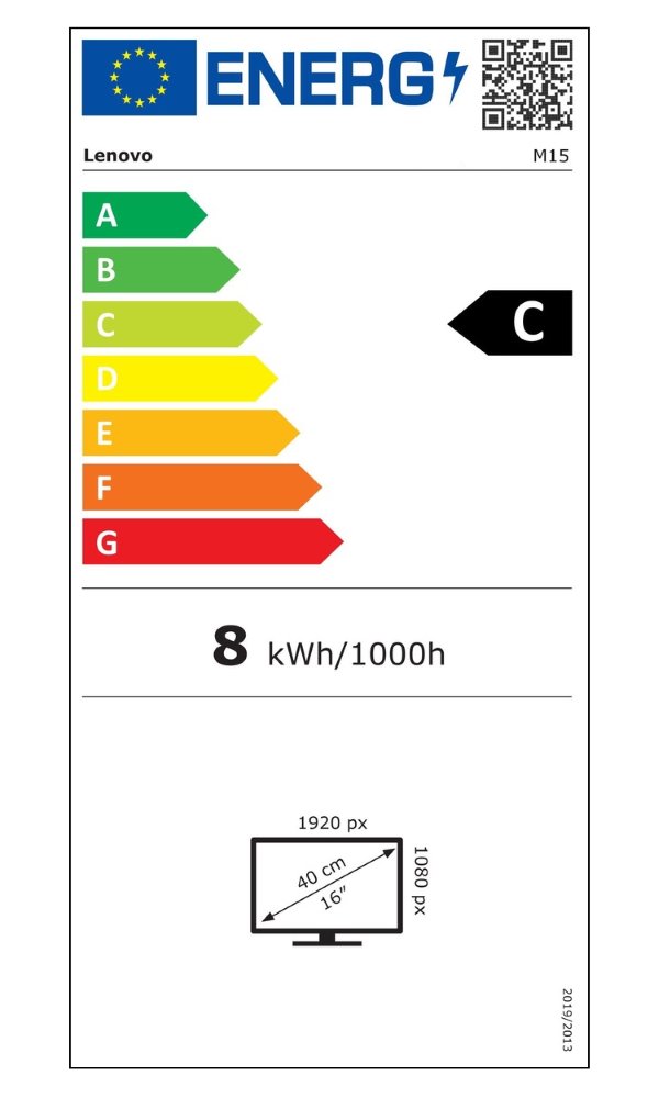 Lenovo ThinkVision M15/ 15,6" IPS/ 16:9/ 1920 x 1080 FHD/ 250cd/m2/ 1000:1 / 6ms/ USB-C/ černý