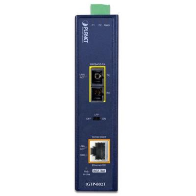 Planet IGTP-802T konvertor RJ45/SC, 1Gbps, PoE injektor 802.3at, -40 až 75 st.C, IP30, ESD 12-48 V DC