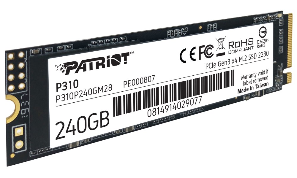 PATRIOT P310 240GB SSD / Interní / M.2 PCIe Gen3 x4 NVMe 1.3 / 2280