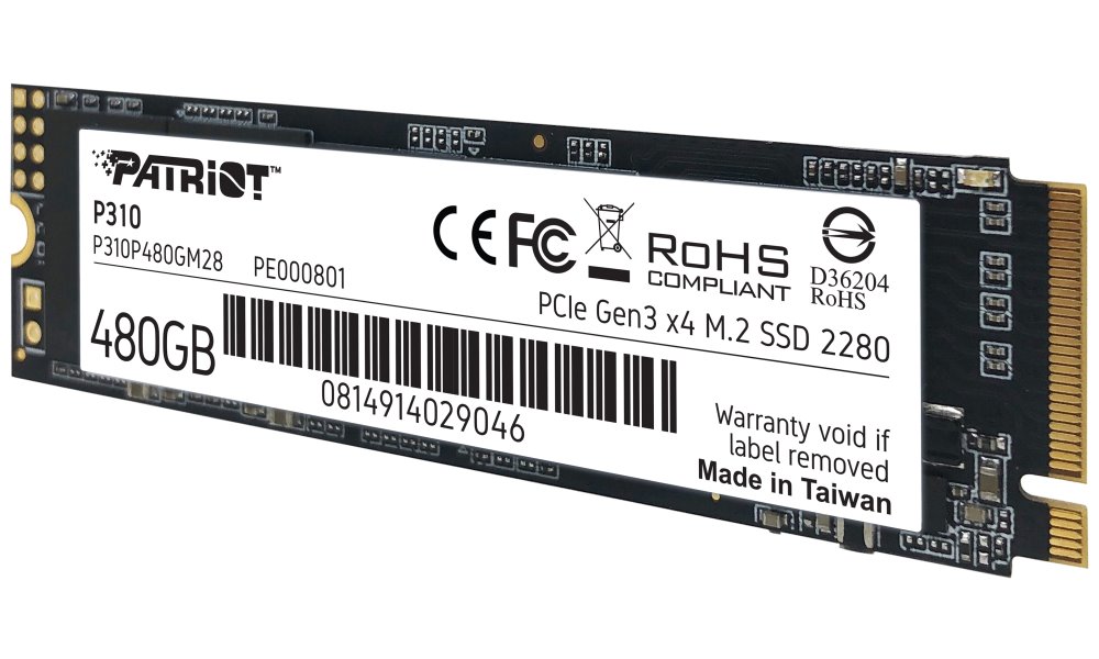 PATRIOT P310 480GB SSD / Interní / M.2 PCIe Gen3 x4 NVMe 1.3 / 2280