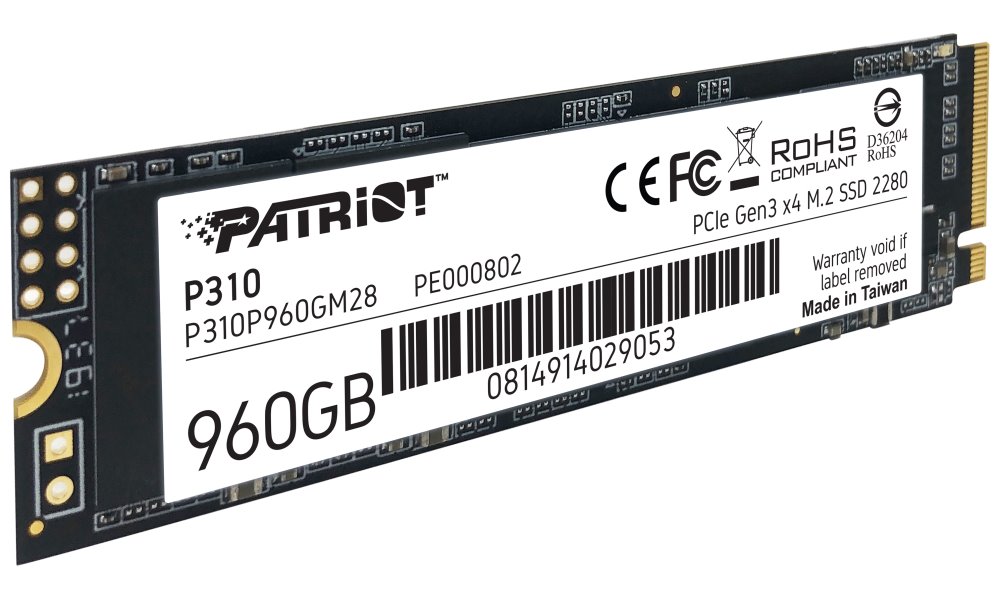 PATRIOT P310 960GB SSD / Interní / M.2 PCIe Gen3 x4 NVMe 1.3 / 2280