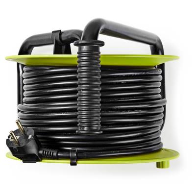 NEDIS kabelový buben/ 3x 1,5 mm2/ 3x zásuvka/ tepelná elektrická pojistka/ Typ F/ USB/ zeleno-černá/ 25 m