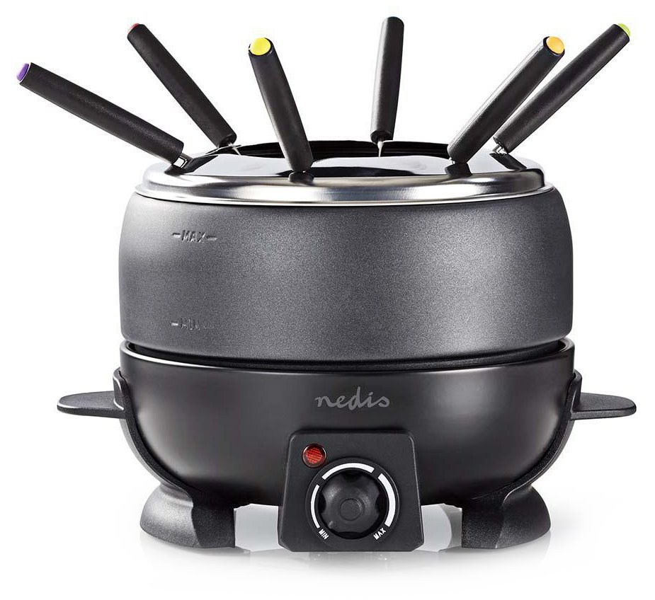 NEDIS sada na fondue/ pro 6 osob/ objem 2,3 l/ spotřeba 800 W/ chladná rukojeť/ protiskluzové dno/ ochrana proti přehřát