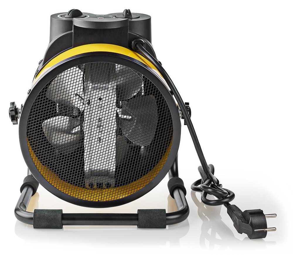 NEDIS průmyslový horkovzdušný ventilátor/ termostat/ spotřeba 3000 W/ 2 nastavení teploty/ IP24/ integ. úchyty/ žlutý