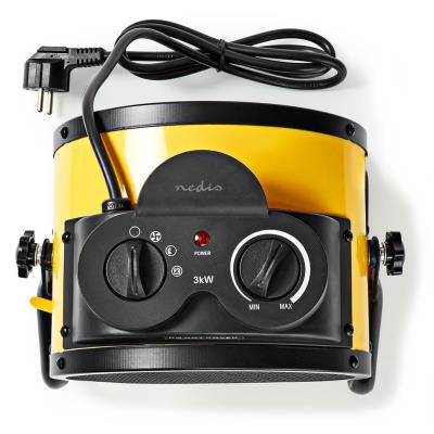 NEDIS průmyslový horkovzdušný ventilátor/ termostat/ spotřeba 3000 W/ 2 nastavení teploty/ IP24/ integ. úchyty/ žlutý