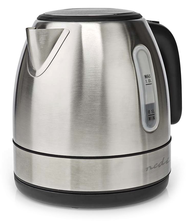 NEDIS rychlovarná konvice KAWK300EAL/ objem 1 l/ otáčení o 360°/ spotřeba 2150 W/ nerezová ocel/ hliník/ stříbrná