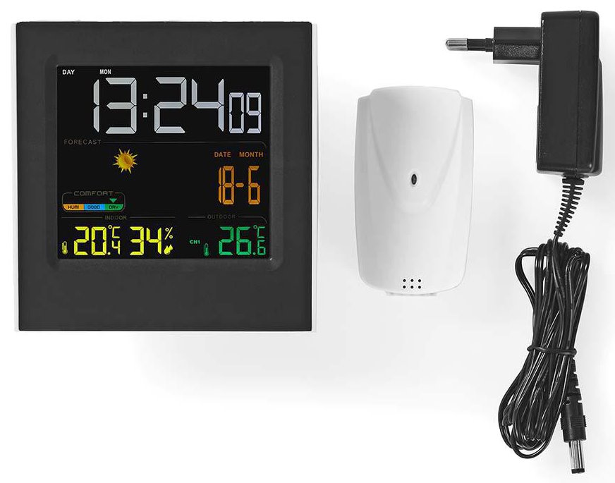 NEDIS meteostanice WEST404B/ vnitřní a venkovní/ digitální/ bezdrátový senzoru počasí/ předpověď počasí/ čas/ LED/ budík