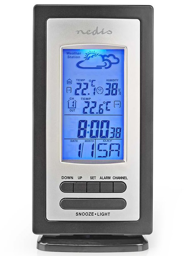 NEDIS meteostanice WEST201G/ vnitřní a venkovní/ digitální/ bezdrátový senzoru počasí/ předpověď počasí/ čas/ LCD/ budík