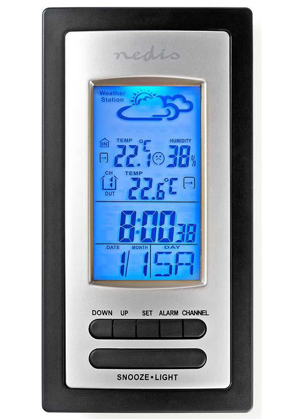 NEDIS meteostanice WEST201G/ vnitřní a venkovní/ digitální/ bezdrátový senzoru počasí/ předpověď počasí/ čas/ LCD/ budík