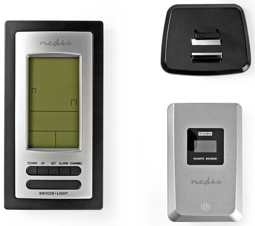 NEDIS meteostanice WEST201G/ vnitřní a venkovní/ digitální/ bezdrátový senzoru počasí/ předpověď počasí/ čas/ LCD/ budík
