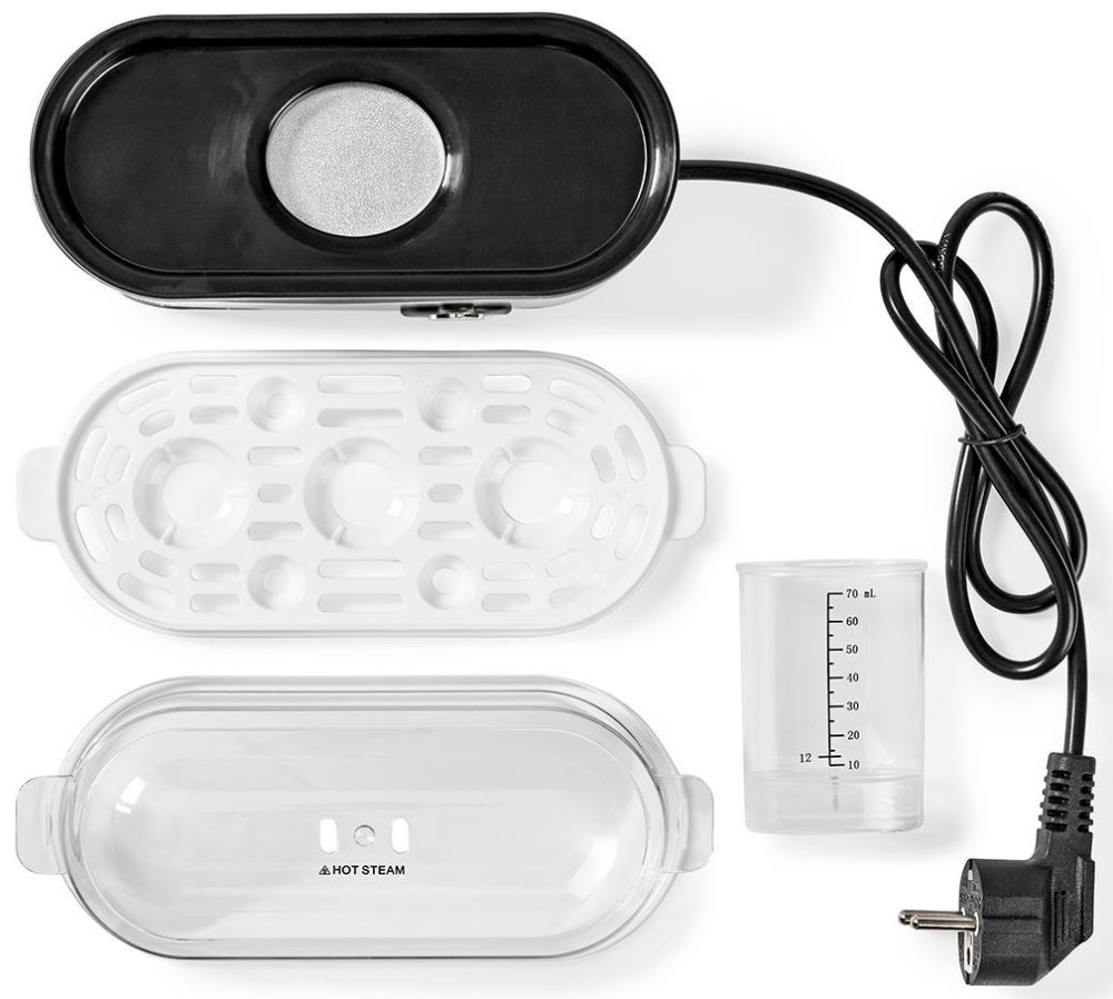 NEDIS vařič vajec/ pro 3 vejce/ odměrka/ hliník/ černý