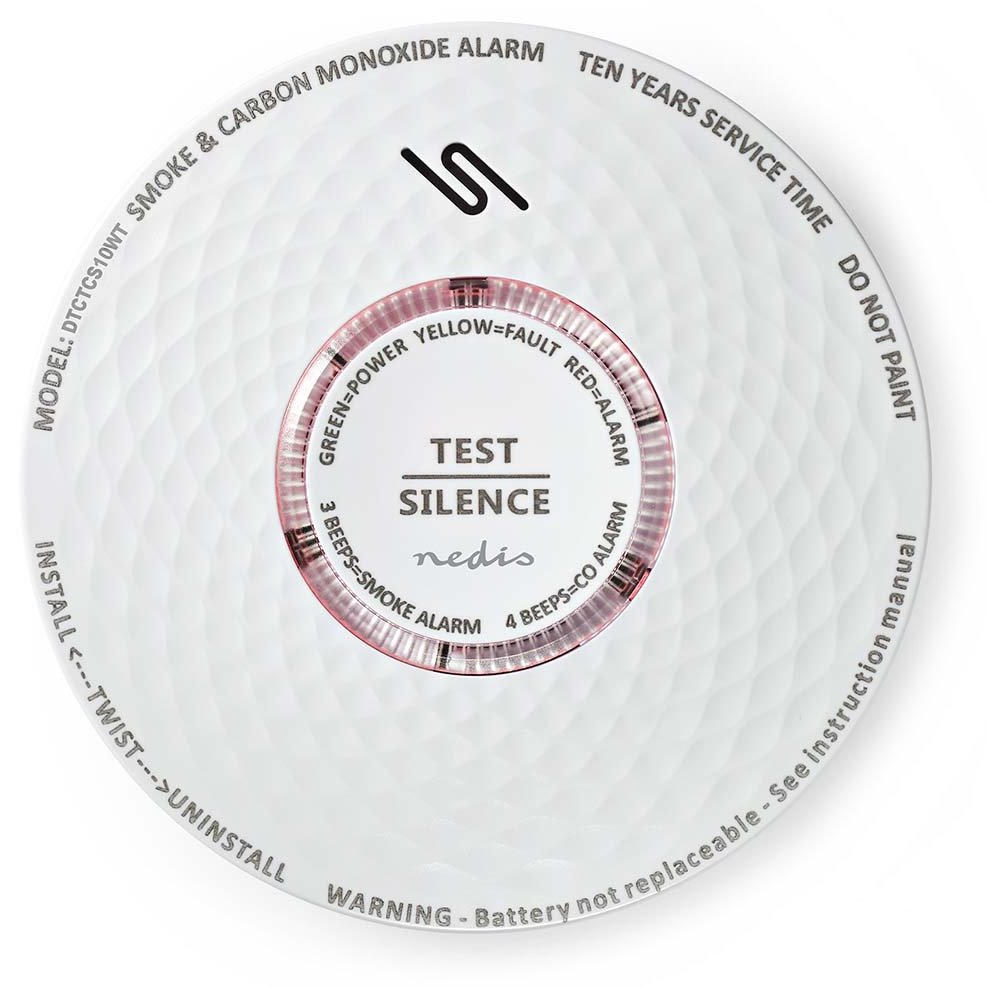 NEDIS detektor oxidu uhelnatého/ EN 14604 / EN 50291/ hlasitost 85 dB/ napájení z baterie/ životnost 10 let/ bílý