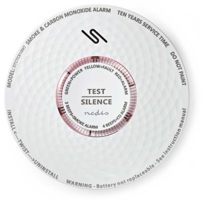 NEDIS detektor oxidu uhelnatého/ EN 14604 / EN 50291/ hlasitost 85 dB/ napájení z baterie/ životnost 10 let/ bílý