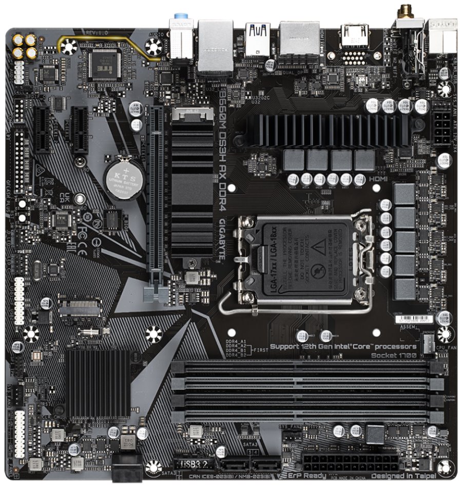 GIGABYTE B660M DS3H AX DDR4 / Intel B660 / LGA1700 / 4x DDR4  / 2x M.2 / DP / HDMI / USB-C / WiFi / mATX