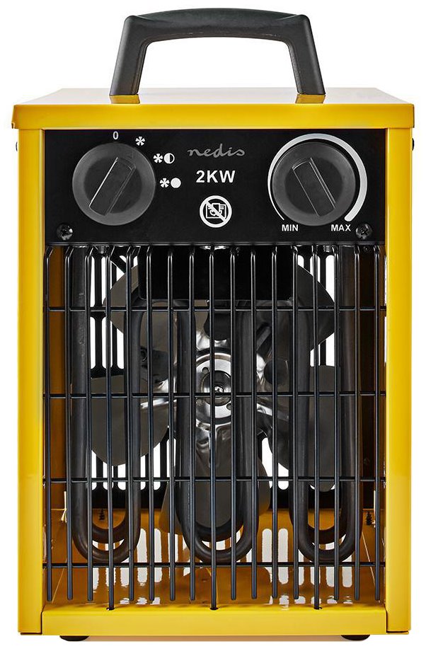 NEDIS průmyslový horkovzdušný ventilátor/ termostat/ spotřeba 2000 W/ 2 nastavení teploty/ IP24/ integ. úchyty/ žlutý