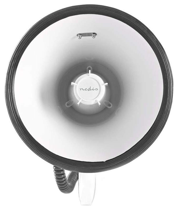 POŠKOZENÝ OBAL - NEDIS megafon/ rozsah 1500m/ hlasitost 135dB/ odnímatelný mikrofon/ vestavěná siréna/ ramenní popruh/ bílo-mo...
