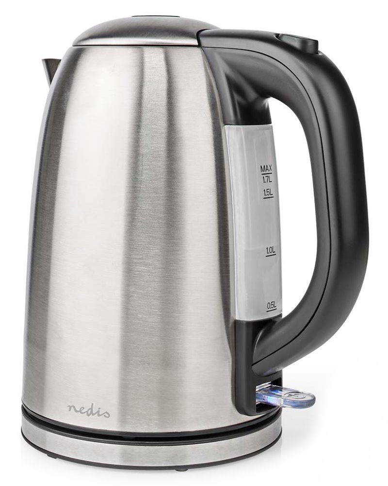 NEDIS rychlovarná konvice KAWK350EAL/ objem 1,7 l/ otáčení o 360°/ nerezová ocel/ spotřeba 2200 W/ černo-stříbrná