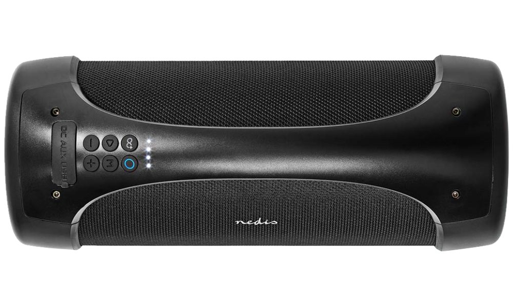 NEDIS párty reproduktor/ 2.0/ výkon 50 W/ Bluetooth/ AUX/ USB/ 3,5 mm jack/ IPX5/ párty osvětlení/ černý