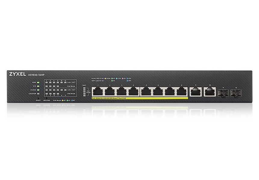 ZyXEL XS1930-12HP, 8-port Multi-Gigabit Smart Managed PoE Switch 375Watt 802.3BT, 2 x 10GbE + 2 x SFP+ Uplink